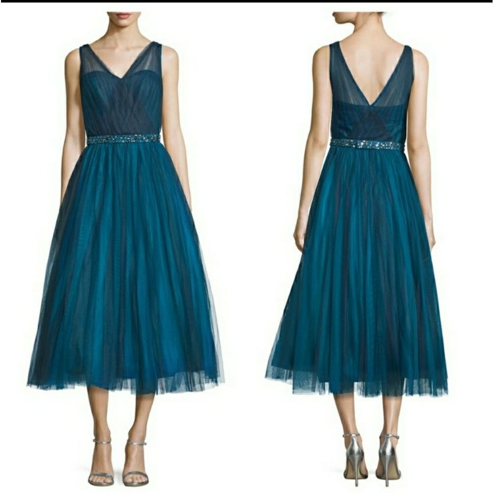 Ml Embellished -Waist -Ballet- Lengh Dress,Teal - Picture 3 of 8